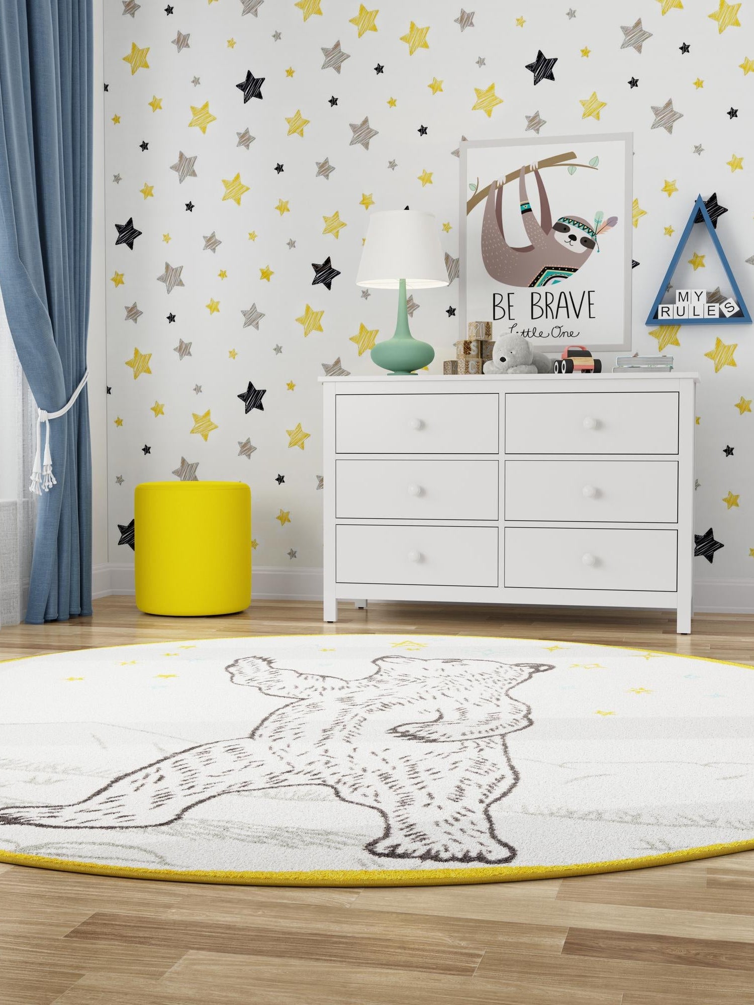 Ivory and Gray 7' 10 x 7' 10 Whimsy Kids Round Area Rug for Baby Nursery, Toddler Playroom,  Bedrooms Playful Fun Design Easy Clean Carpet for Sale at Rug Engine