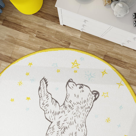 Ivory and Gray 5' 3 x 5' 3 Whimsy Kids Round Area Rug for Baby Nursery, Toddler Playroom,  Bedrooms Playful Fun Design Easy Clean Carpet for Sale at Rug Engine