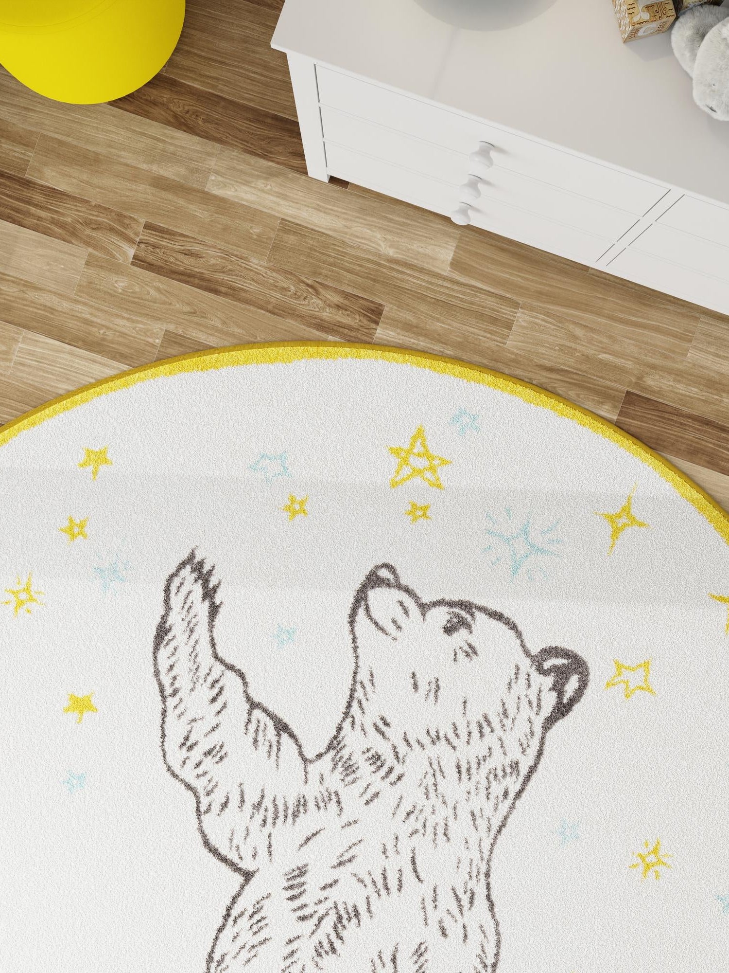 Ivory and Gray 7' 10 x 7' 10 Whimsy Kids Round Area Rug for Baby Nursery, Toddler Playroom,  Bedrooms Playful Fun Design Easy Clean Carpet for Sale at Rug Engine