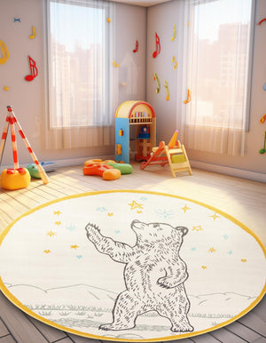 Ivory and Gray 5' 3 x 5' 3 Whimsy Kids Round Rug