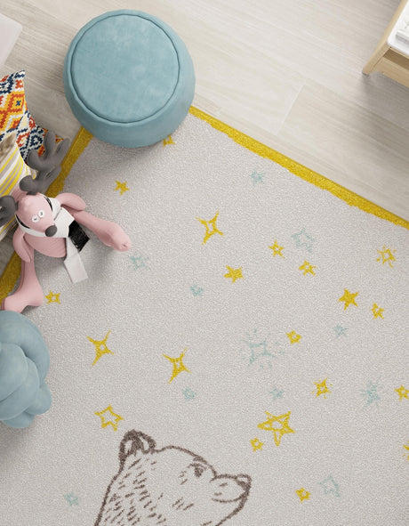 Ivory and Gray 5' 3 x 8' Whimsy Kids Rectangle Area Rug for Baby Nursery, Toddler Playroom,  Bedrooms Playful Fun Design Easy Clean Carpet for Sale at Rug Engine
