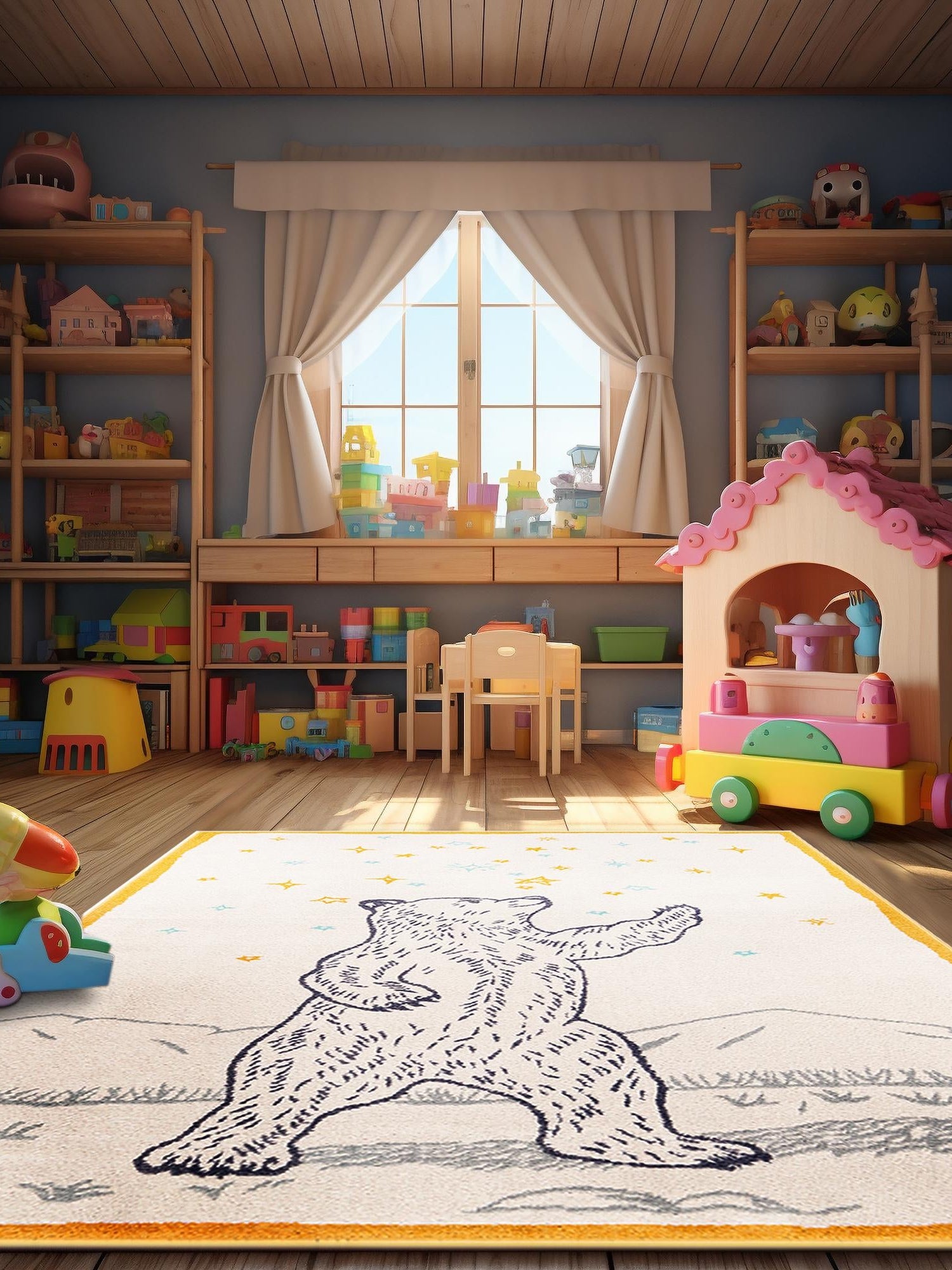 Ivory and Gray 7' 10 x 10' Whimsy Kids Rectangle Area Rug for Baby Nursery, Toddler Playroom,  Bedrooms Playful Fun Design Easy Clean Carpet for Sale at Rug Engine