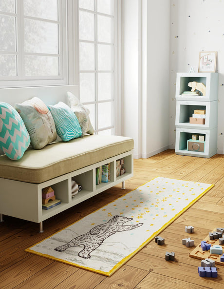 Ivory and Gray 2' 2 x 6' 1 Whimsy Kids Runner Area Rug for Baby Nursery, Toddler Playroom,  Bedrooms Playful Fun Design Easy Clean Carpet for Sale at Rug Engine