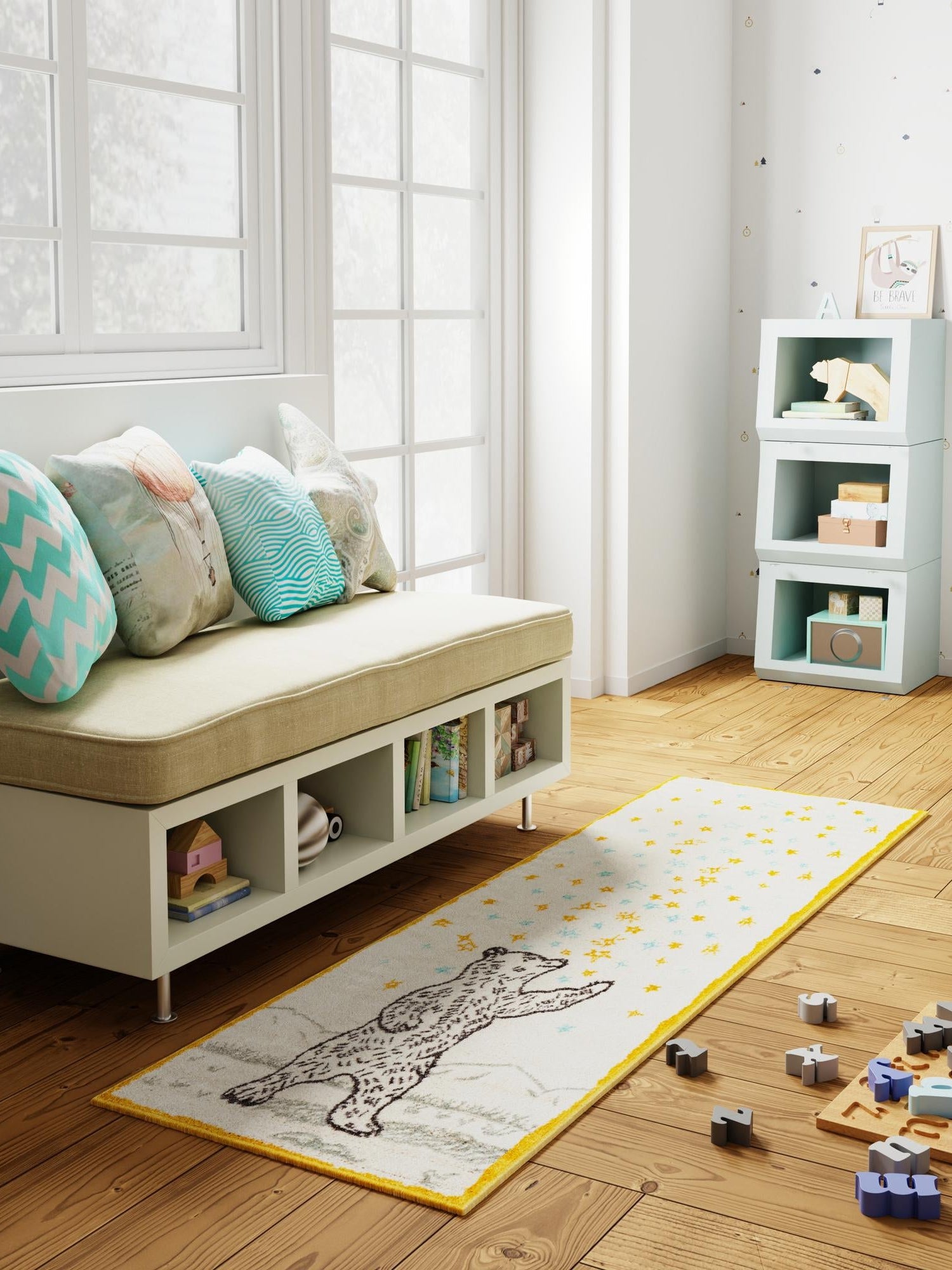 Ivory and Gray 2' 2 x 3' 11 Whimsy Kids Runner Area Rug for Baby Nursery, Toddler Playroom,  Bedrooms Playful Fun Design Easy Clean Carpet for Sale at Rug Engine