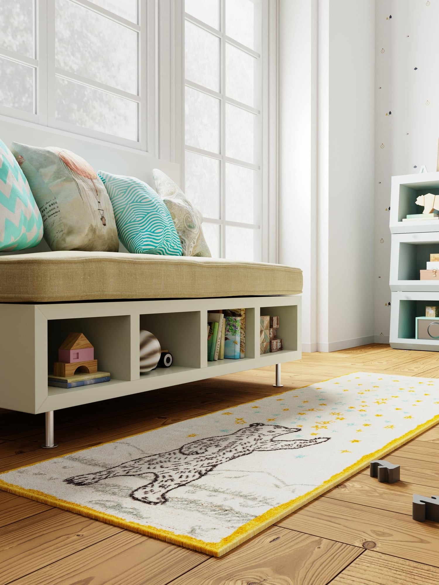 Ivory and Gray 2' 2 x 3' 11 Whimsy Kids Runner Area Rug for Baby Nursery, Toddler Playroom,  Bedrooms Playful Fun Design Easy Clean Carpet for Sale at Rug Engine
