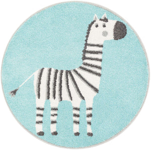 Teal 3' 3 x 3' 3 Whimsy Kids Round Area Rug for Baby Nursery, Toddler Playroom, Bedrooms