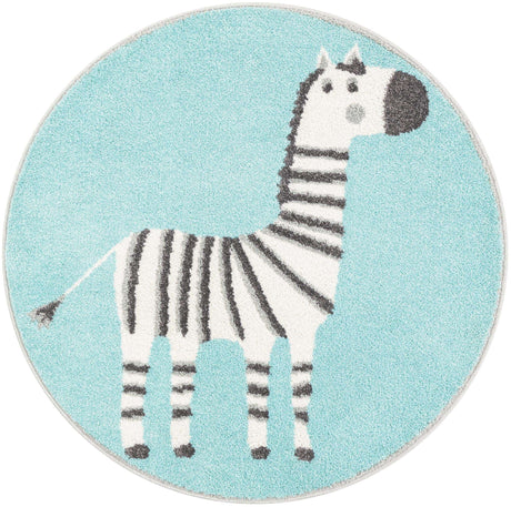 Teal 3' 3 x 3' 3 Whimsy Kids Round Area Rug for Baby Nursery, Toddler Playroom, Bedrooms