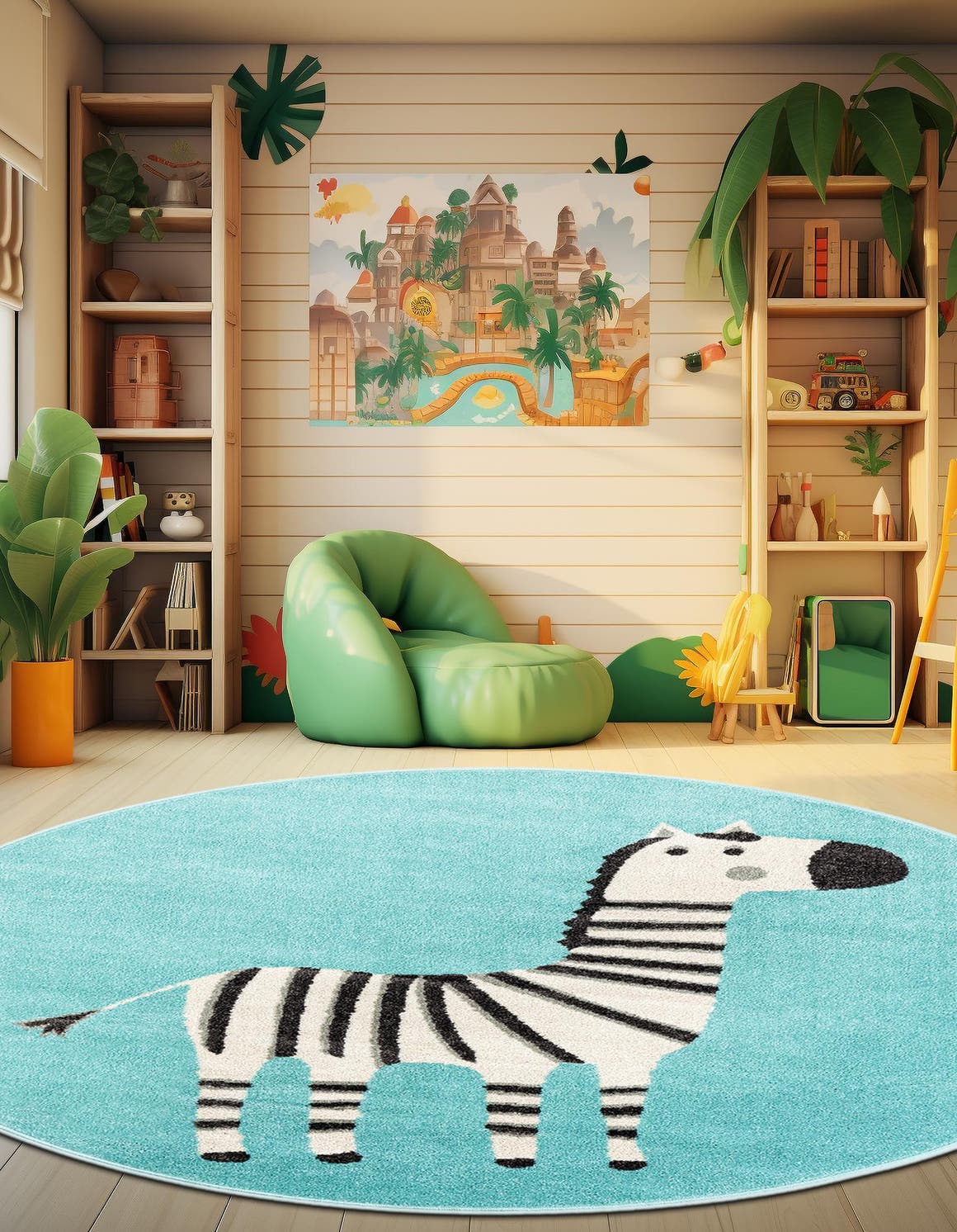 Teal 3' 3 x 3' 3 Whimsy Kids Round Area Rug for Baby Nursery, Toddler Playroom,  Bedrooms Playful Fun Design Easy Clean Carpet for Sale at Rug Engine