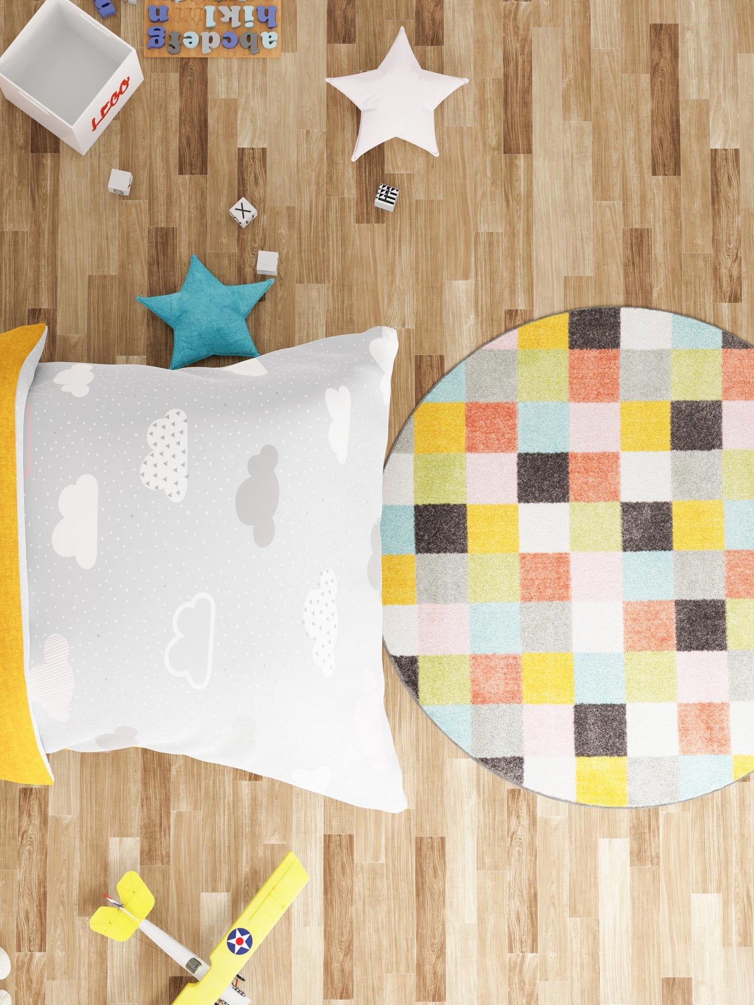 Multicolor 7' 10 x 7' 10 Whimsy Kids Round Area Rug for Baby Nursery, Toddler Playroom,  Bedrooms Playful Fun Design Easy Clean Carpet for Sale at Rug Engine