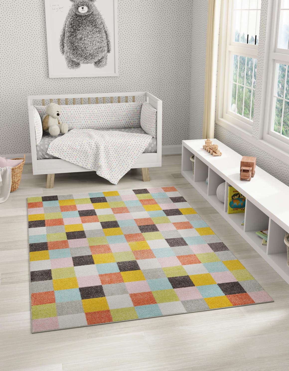 Multicolor 7' 10 x 10' Whimsy Kids Rectangle Area Rug for Baby Nursery, Toddler Playroom, Bedrooms