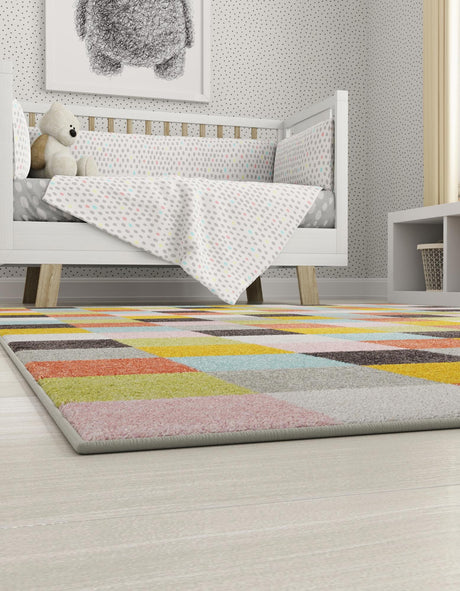 Multicolor 7' 10 x 10' Whimsy Kids Rectangle Area Rug for Baby Nursery, Toddler Playroom,  Bedrooms Playful Fun Design Easy Clean Carpet for Sale at Rug Engine