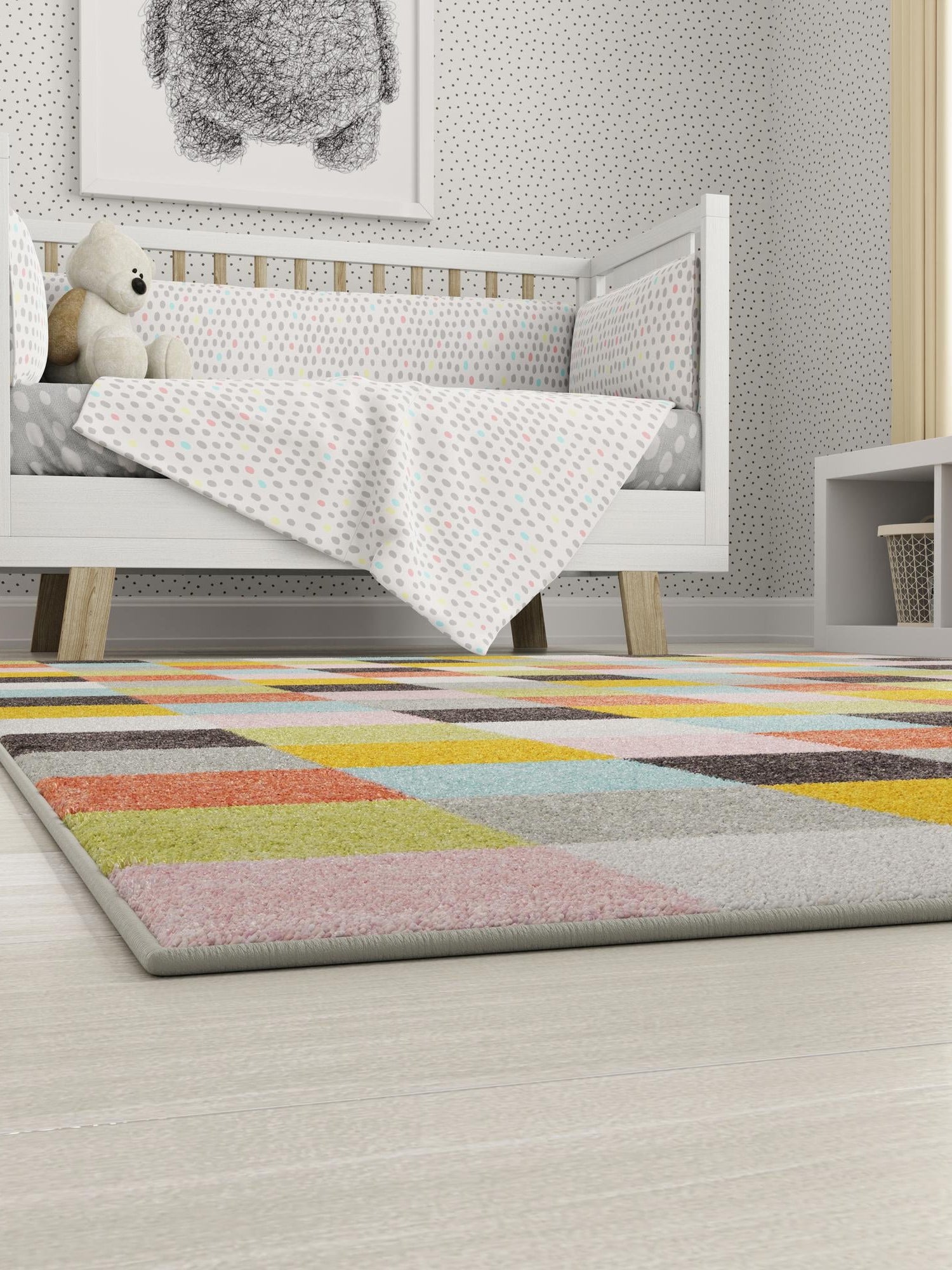 Multicolor 2' 2 x 2' 11 Whimsy Kids Rectangle Area Rug for Baby Nursery, Toddler Playroom, Bedrooms