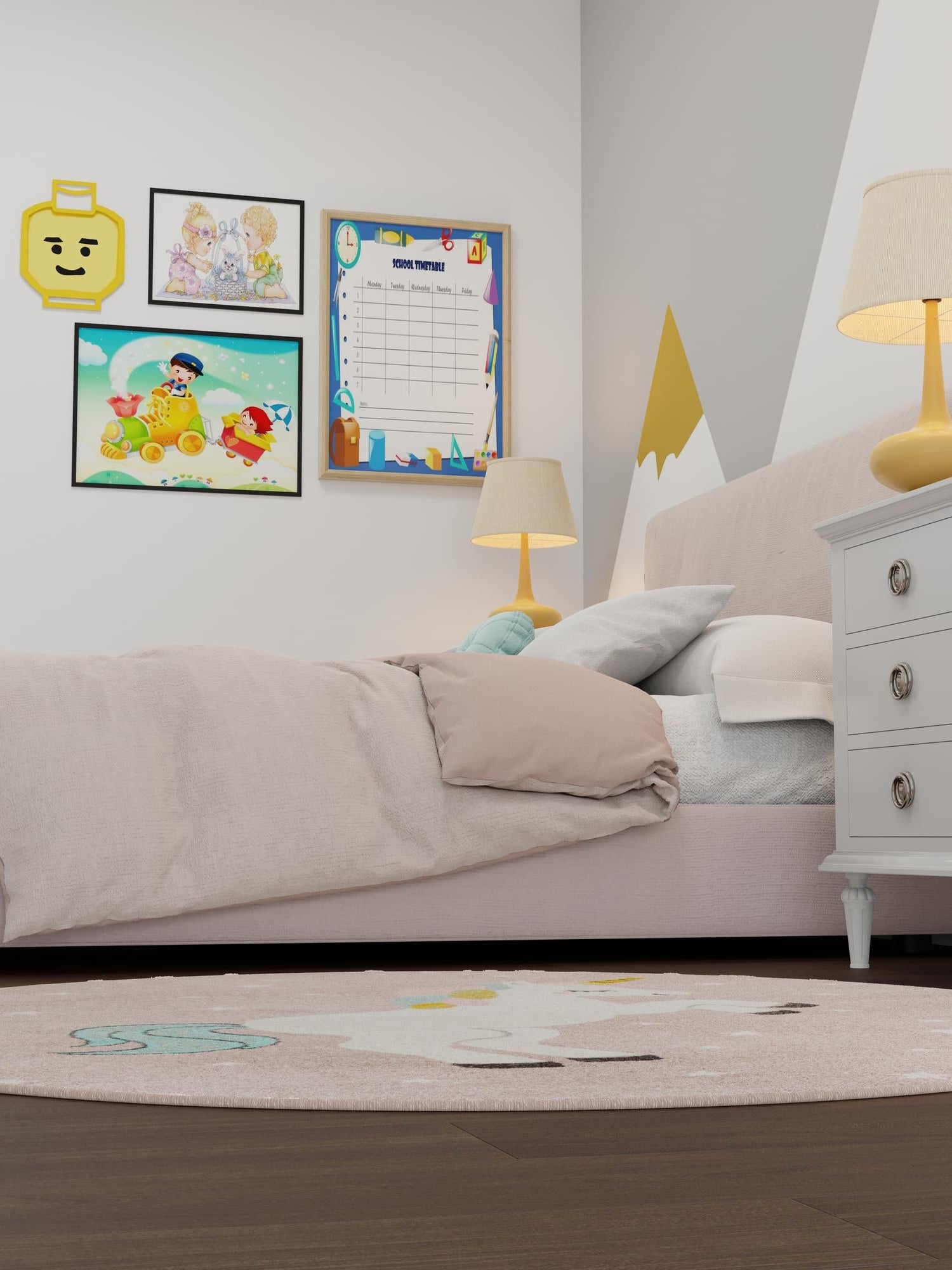 Pink 7' 10 x 7' 10 Whimsy Kids Round Area Rug for Baby Nursery, Toddler Playroom,  Bedrooms Playful Fun Design Easy Clean Carpet for Sale at Rug Engine