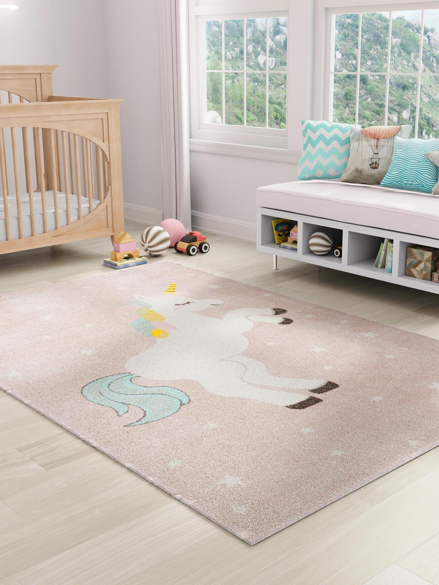 Pink 3' 11 x 5' 11 Whimsy Kids Rectangle Area Rug for Baby Nursery, Toddler Playroom,  Bedrooms Playful Fun Design Easy Clean Carpet for Sale at Rug Engine