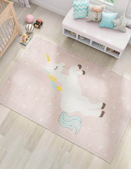 Pink 5' 3 x 8' Whimsy Kids Rectangle Area Rug for Baby Nursery, Toddler Playroom,  Bedrooms Playful Fun Design Easy Clean Carpet for Sale at Rug Engine
