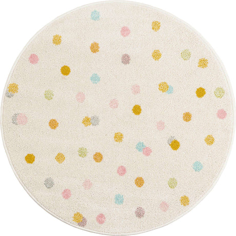 Ivory 3' 3 x 3' 3 Whimsy Kids Round Area Rug for Baby Nursery, Toddler Playroom, Bedrooms