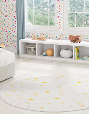 Ivory 5' 3 x 5' 3 Whimsy Kids Round Rug