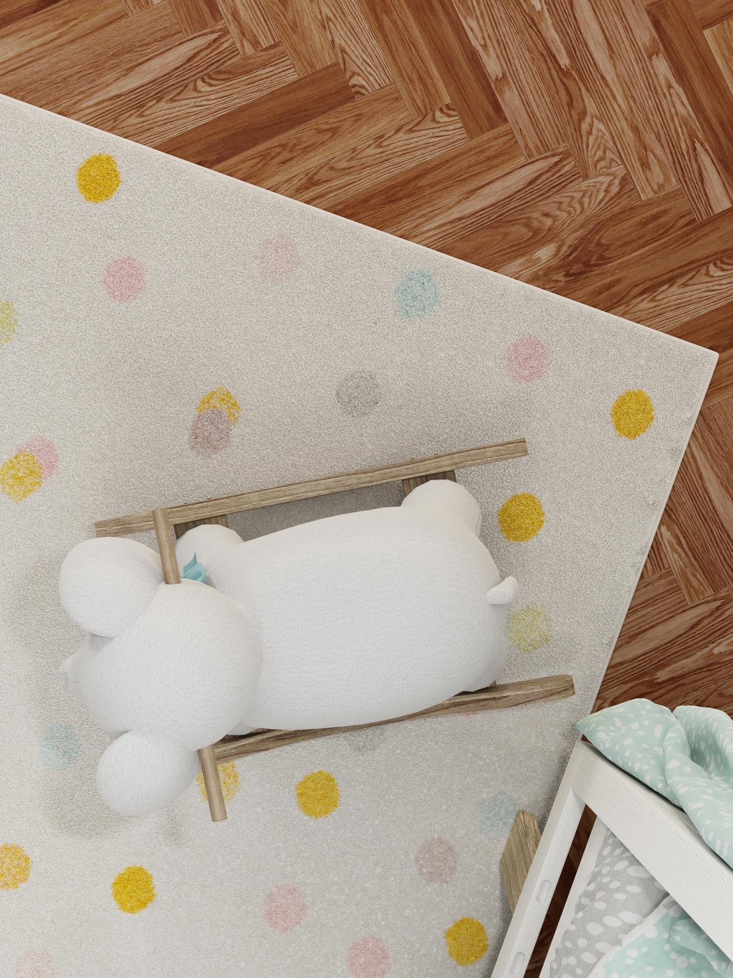 Ivory 3' 11 x 5' 11 Whimsy Kids Rectangle Area Rug for Baby Nursery, Toddler Playroom, Bedrooms