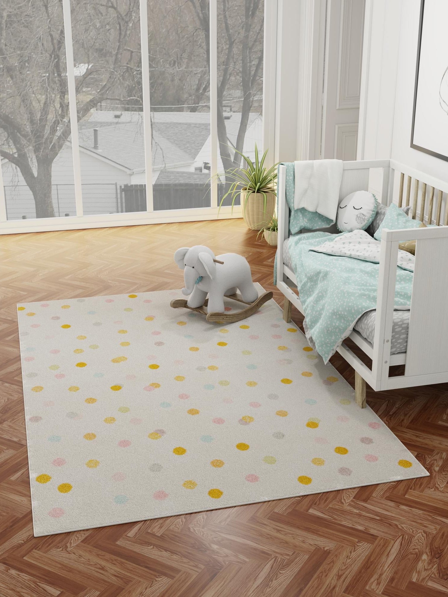 Ivory 5' 3 x 8' Whimsy Kids Rectangle Area Rug for Baby Nursery, Toddler Playroom, Bedrooms