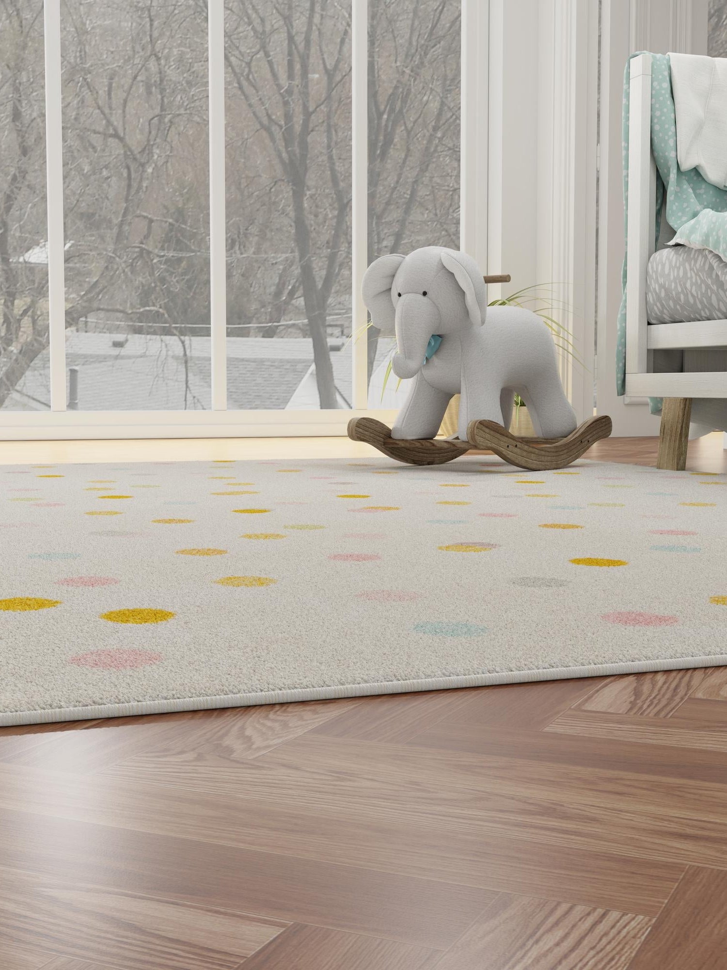 Ivory 5' 3 x 8' Whimsy Kids Rectangle Area Rug for Baby Nursery, Toddler Playroom, Bedrooms