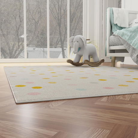 Ivory 3' 11 x 5' 11 Whimsy Kids Rectangle Area Rug for Baby Nursery, Toddler Playroom,  Bedrooms Playful Fun Design Easy Clean Carpet for Sale at Rug Engine