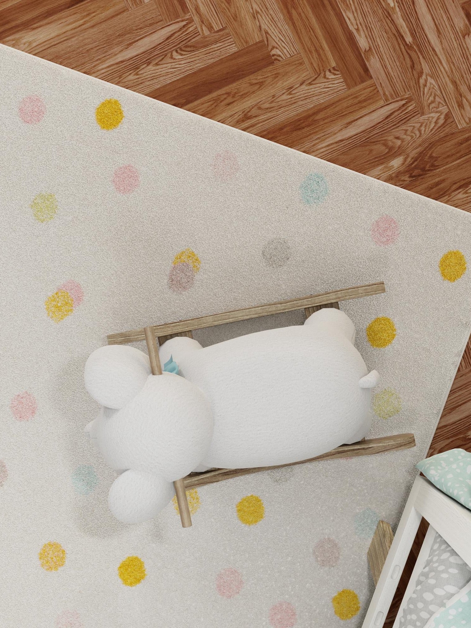 Ivory 5' 3 x 8' Whimsy Kids Rectangle Area Rug for Baby Nursery, Toddler Playroom, Bedrooms