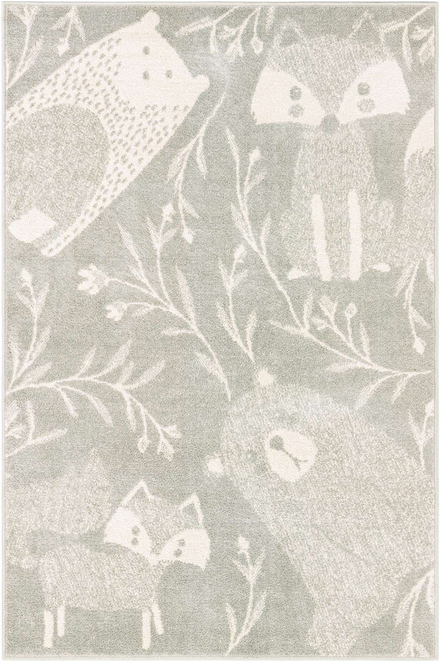 Gray 3' 11 x 5' 11 Whimsy Kids Rectangle Area Rug for Baby Nursery, Toddler Playroom, Bedrooms