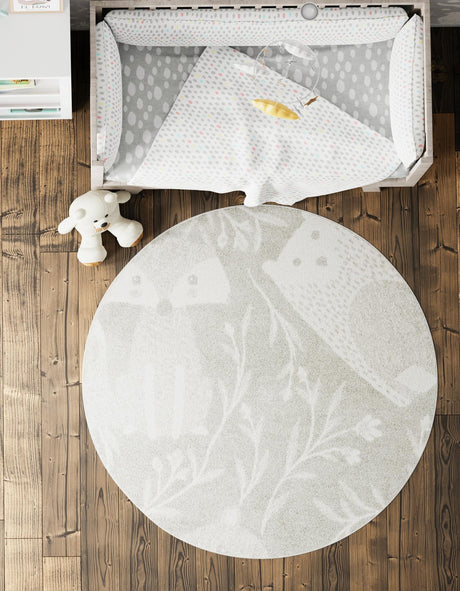 Gray 5' 3 x 5' 3 Whimsy Kids Round Area Rug for Baby Nursery, Toddler Playroom,  Bedrooms Playful Fun Design Easy Clean Carpet for Sale at Rug Engine