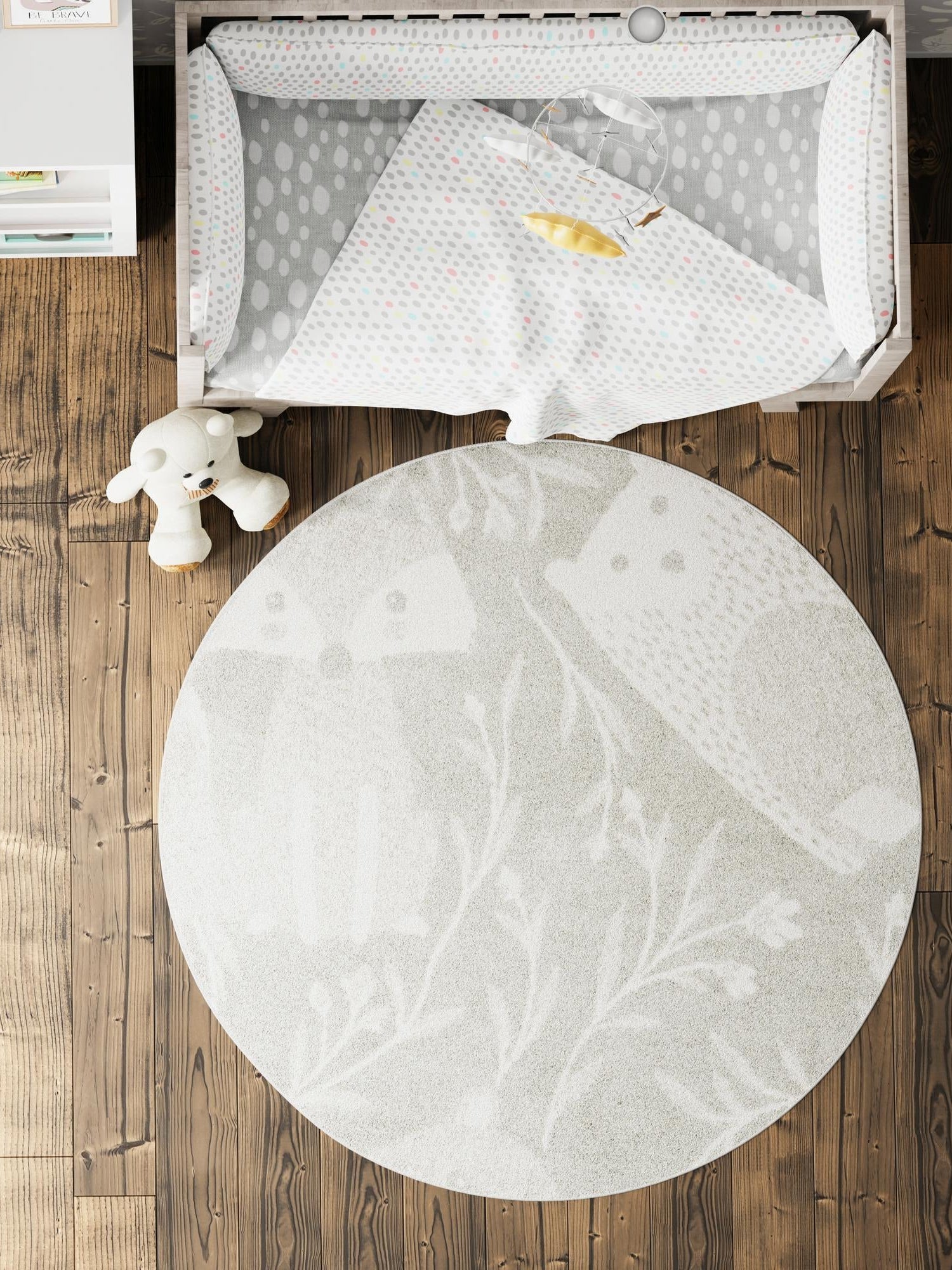 Gray 3' 3 x 3' 3 Whimsy Kids Round Area Rug for Baby Nursery, Toddler Playroom,  Bedrooms Playful Fun Design Easy Clean Carpet for Sale at Rug Engine