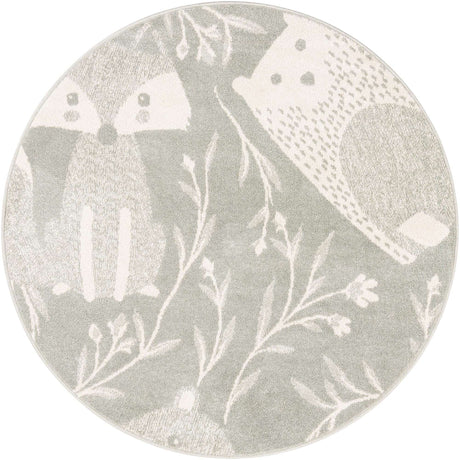 Gray 5' 3 x 5' 3 Whimsy Kids Round Rug
