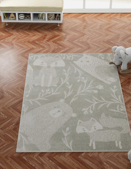 Gray 5' 3 x 8' Whimsy Kids Rectangle Rug