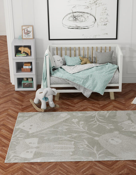 Gray 5' 3 x 8' Whimsy Kids Rectangle Area Rug for Baby Nursery, Toddler Playroom,  Bedrooms Playful Fun Design Easy Clean Carpet for Sale at Rug Engine