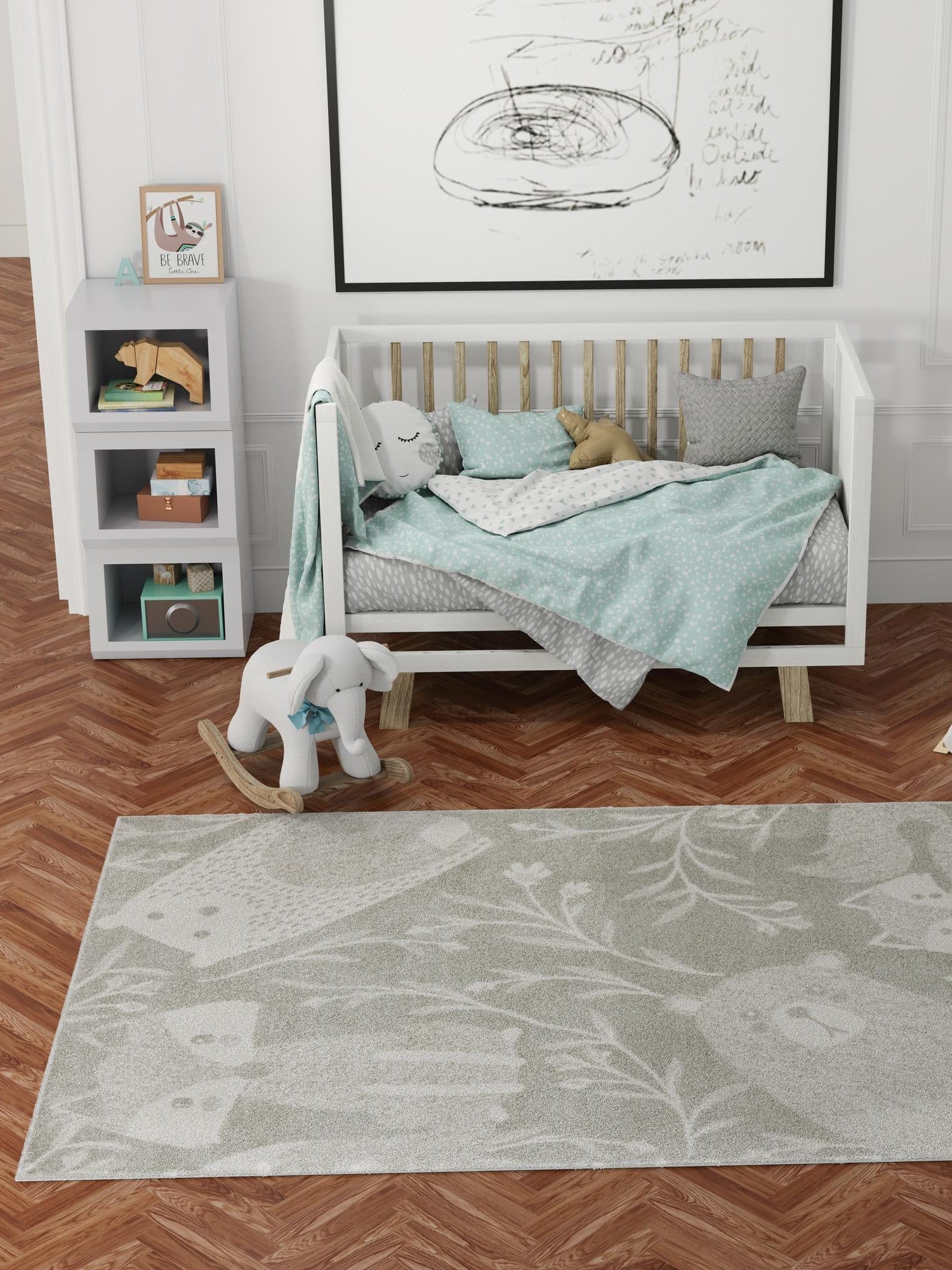 Gray 2' 2 x 2' 11 Whimsy Kids Rectangle Area Rug for Baby Nursery, Toddler Playroom,  Bedrooms Playful Fun Design Easy Clean Carpet for Sale at Rug Engine
