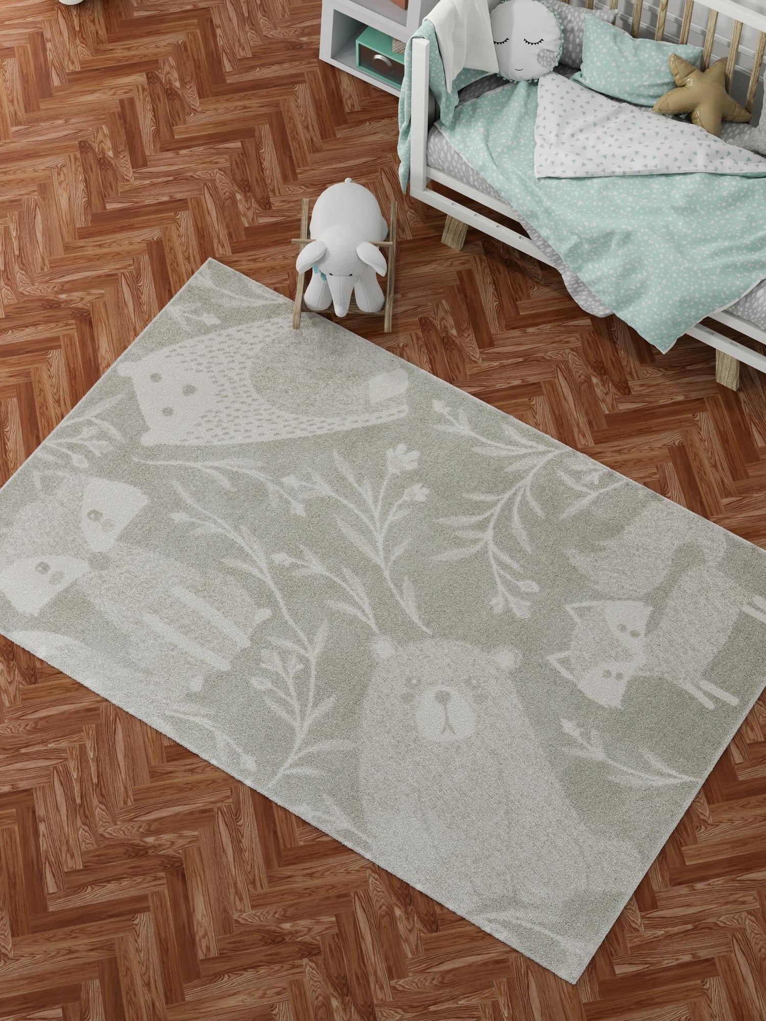 Gray 2' 2 x 2' 11 Whimsy Kids Rectangle Area Rug for Baby Nursery, Toddler Playroom,  Bedrooms Playful Fun Design Easy Clean Carpet for Sale at Rug Engine