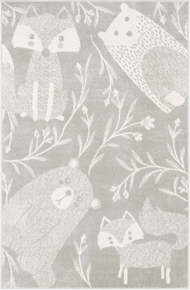 Gray 5' 3 x 8' Whimsy Kids Rectangle Rug
