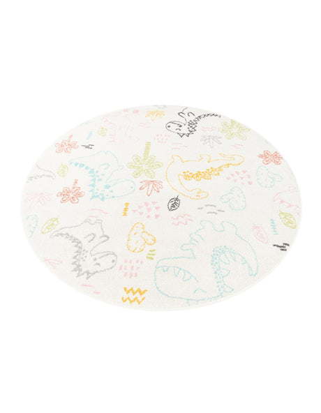Ivory 5' 3 x 5' 3 Whimsy Kids Round Area Rug for Baby Nursery, Toddler Playroom,  Bedrooms Playful Fun Design Easy Clean Carpet for Sale at Rug Engine