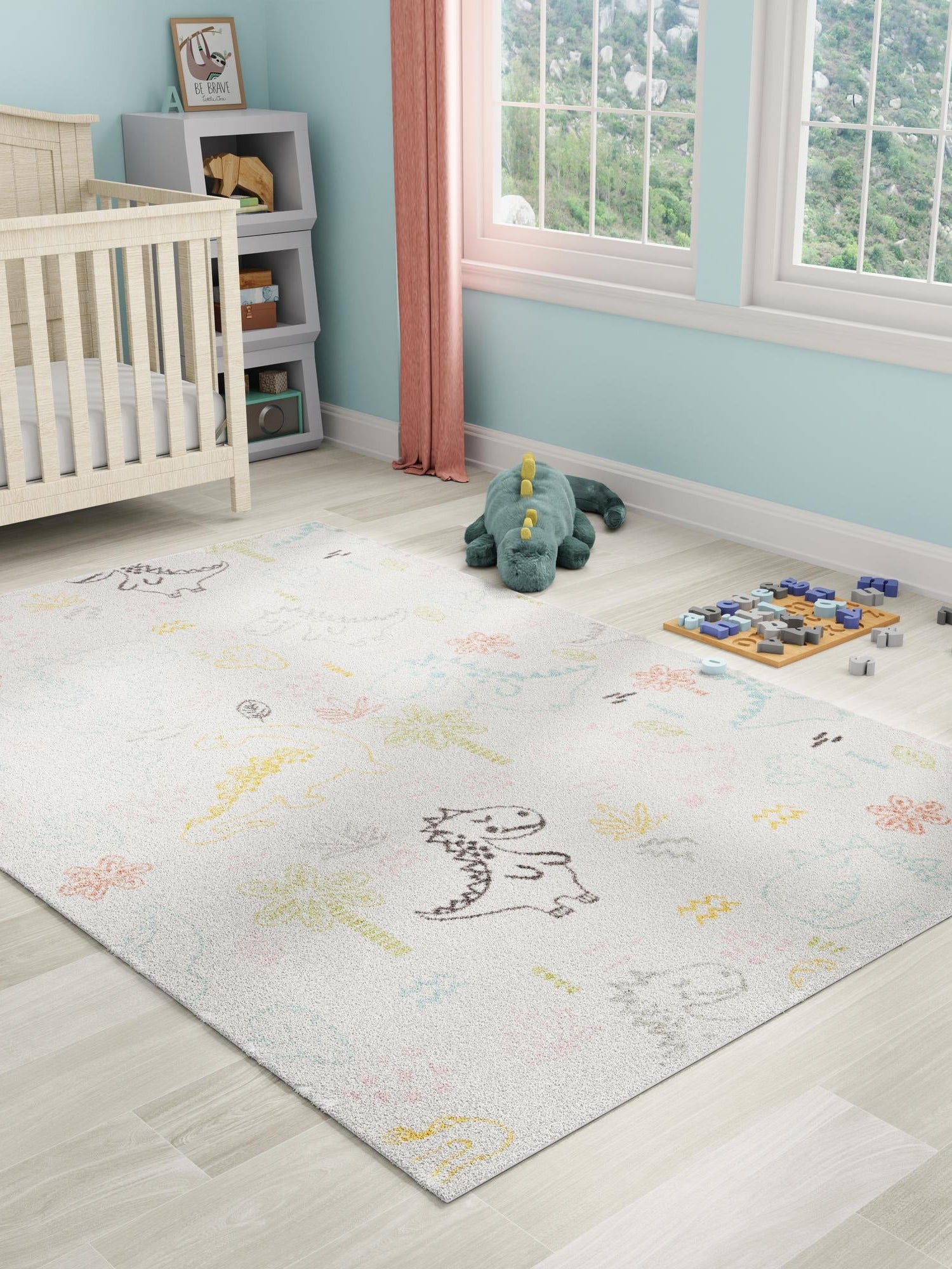 Ivory 5' 3 x 8' Whimsy Kids Rectangle Area Rug for Baby Nursery, Toddler Playroom,  Bedrooms Playful Fun Design Easy Clean Carpet for Sale at Rug Engine