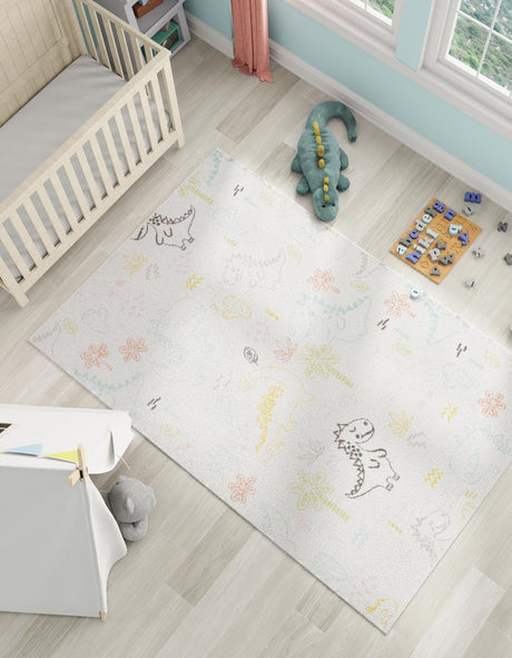 Ivory 3' 11 x 5' 11 Whimsy Kids Rectangle Area Rug for Baby Nursery, Toddler Playroom,  Bedrooms Playful Fun Design Easy Clean Carpet for Sale at Rug Engine
