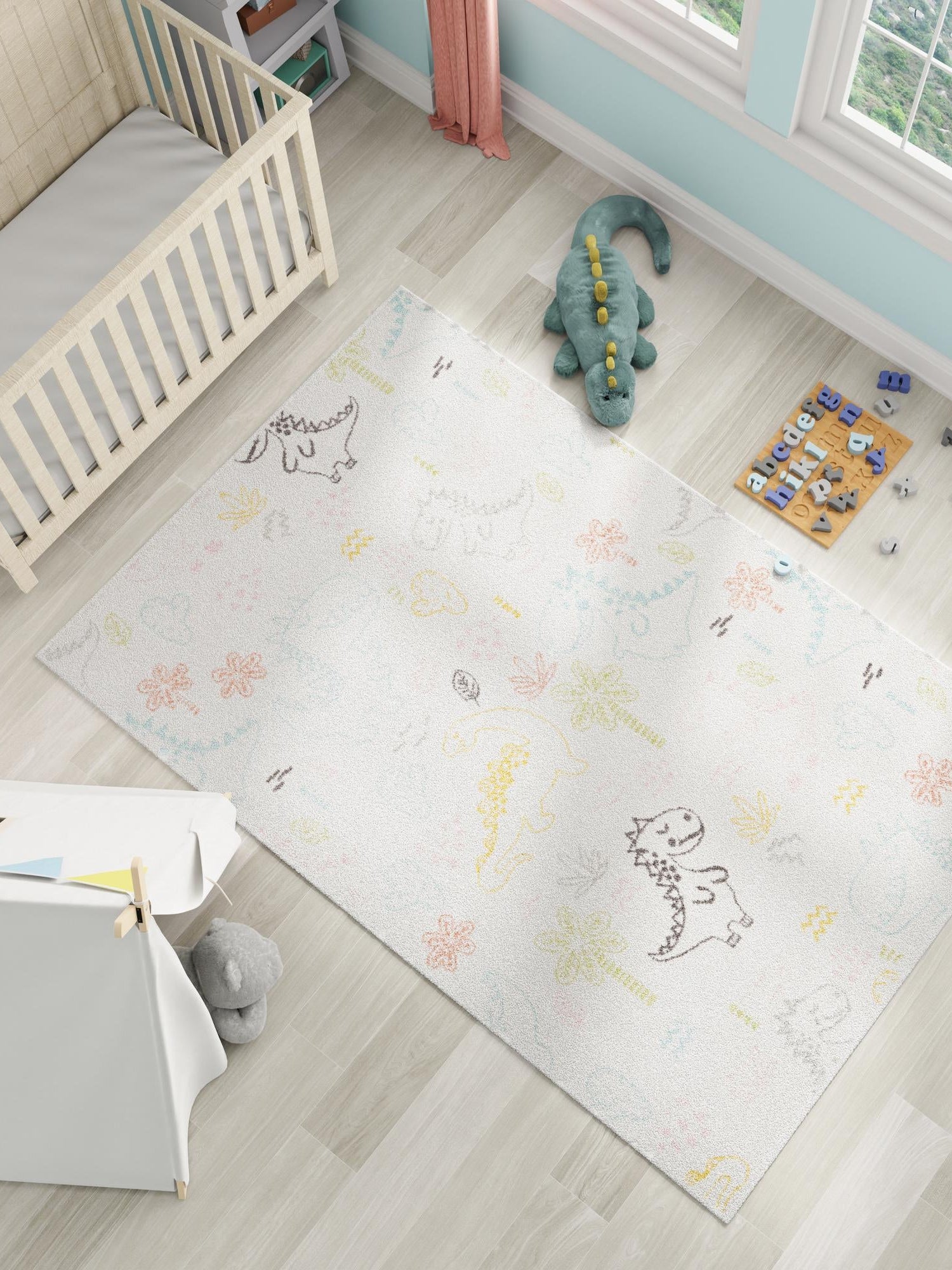 Ivory 5' 3 x 8' Whimsy Kids Rectangle Area Rug for Baby Nursery, Toddler Playroom,  Bedrooms Playful Fun Design Easy Clean Carpet for Sale at Rug Engine