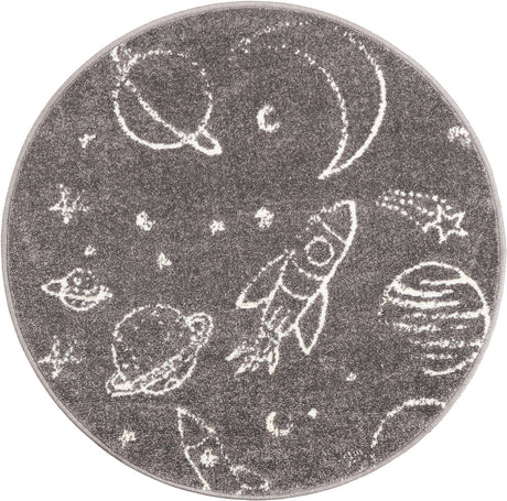 Gray 3' 3 x 3' 3 Whimsy Kids Round Rug