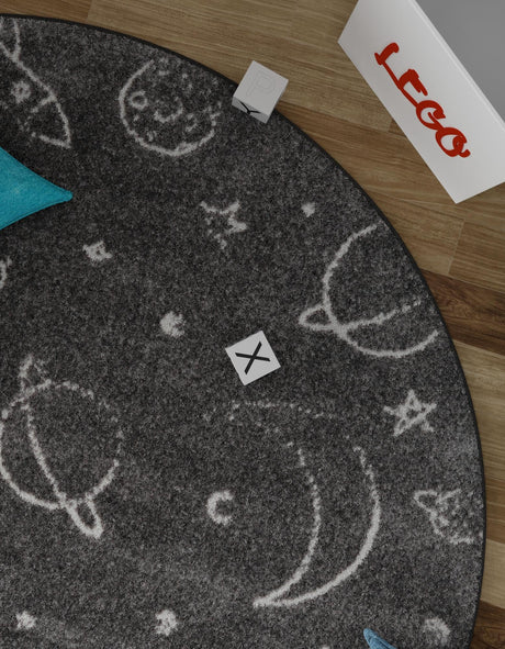 Gray 3' 3 x 3' 3 Whimsy Kids Round Area Rug for Baby Nursery, Toddler Playroom,  Bedrooms Playful Fun Design Easy Clean Carpet for Sale at Rug Engine