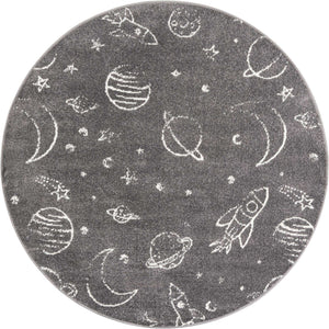 Gray 5' 3 x 5' 3 Whimsy Kids Round Rug