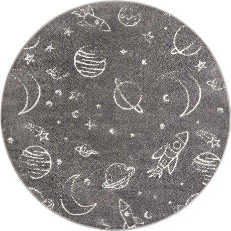 Gray 5' 3 x 5' 3 Whimsy Kids Round Rug
