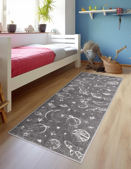 Gray 2' 2 x 4' Whimsy Kids Runner Rug