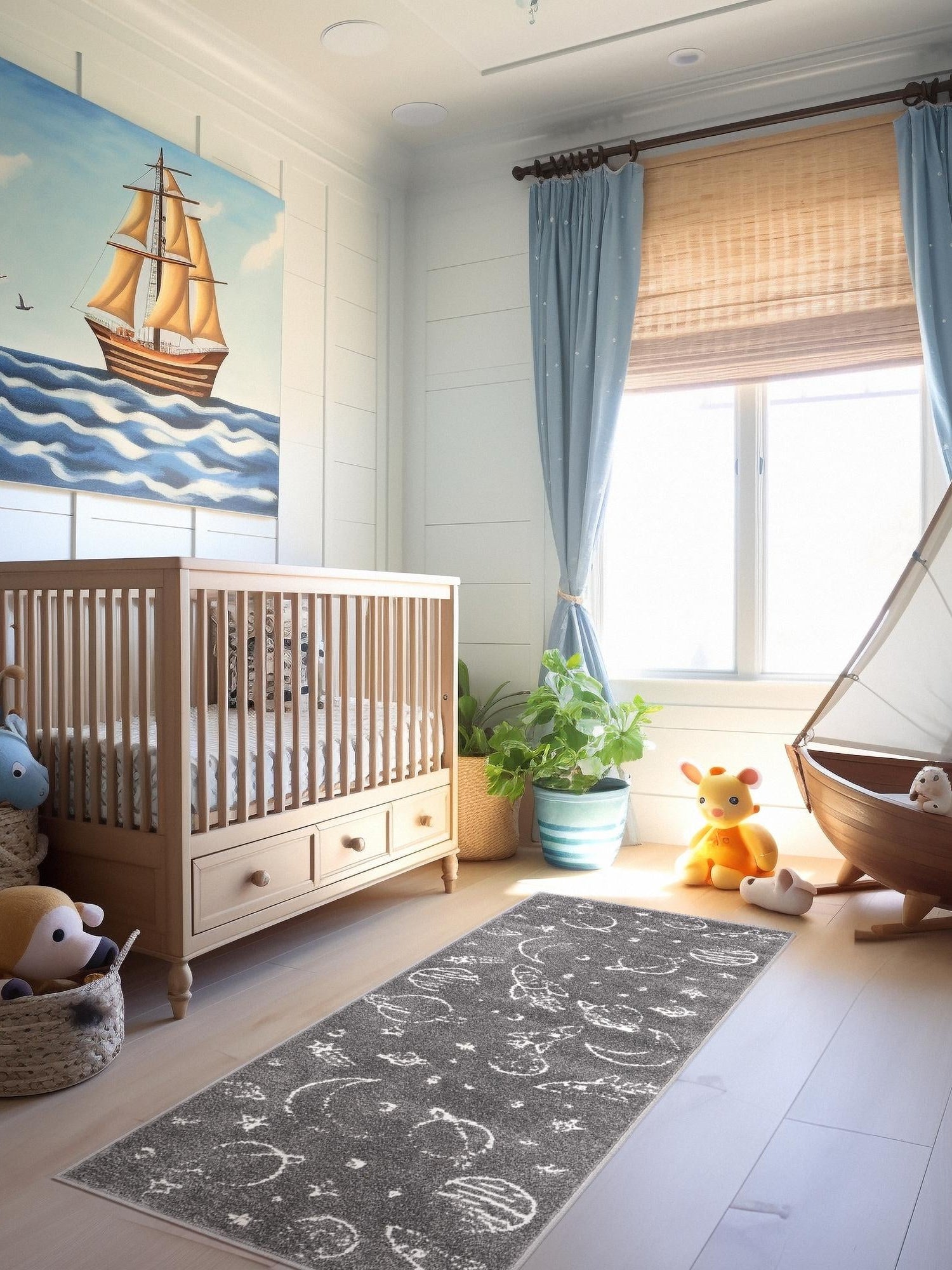 Gray 2' 2 x 6' 1 Whimsy Kids Runner Area Rug for Baby Nursery, Toddler Playroom, Bedrooms