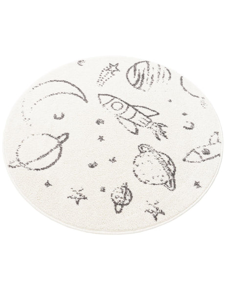 Ivory 3' 3 x 3' 3 Whimsy Kids Round Area Rug for Baby Nursery, Toddler Playroom,  Bedrooms Playful Fun Design Easy Clean Carpet for Sale at Rug Engine
