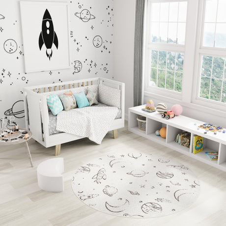 Ivory 3' 3 x 3' 3 Whimsy Kids Round Area Rug for Baby Nursery, Toddler Playroom,  Bedrooms Playful Fun Design Easy Clean Carpet for Sale at Rug Engine