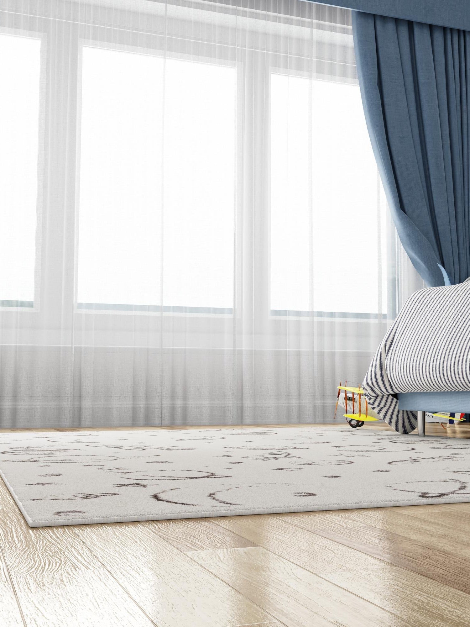 Ivory 3' 11 x 5' 11 Whimsy Kids Rectangle Area Rug for Baby Nursery, Toddler Playroom, Bedrooms