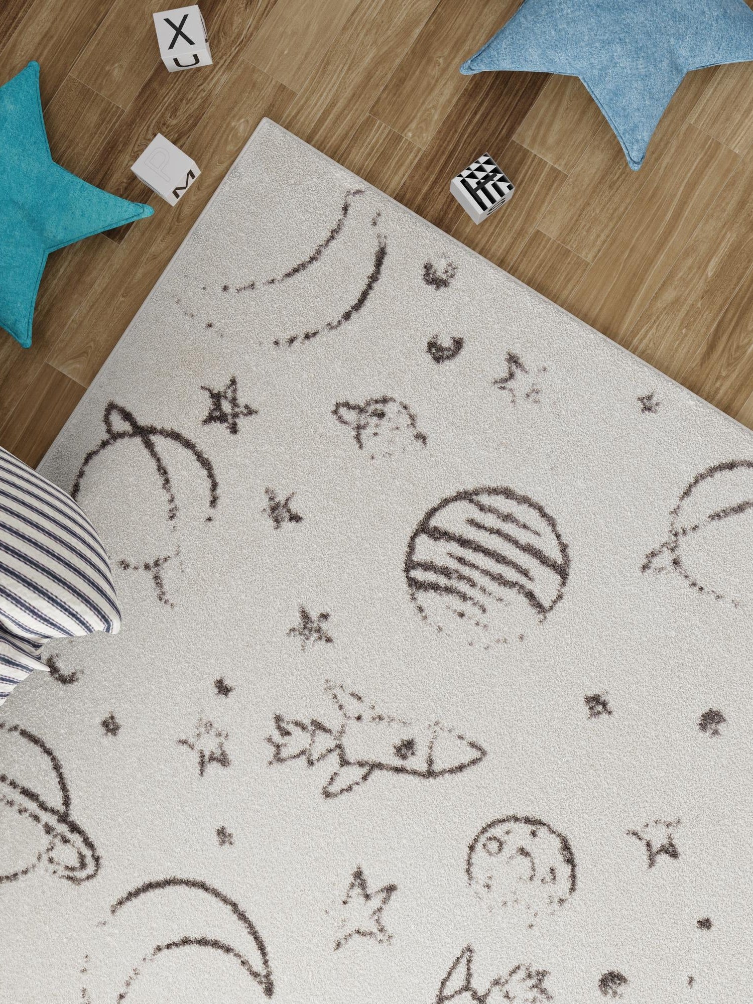 Ivory 5' 3 x 8' Whimsy Kids Rectangle Area Rug for Baby Nursery, Toddler Playroom, Bedrooms