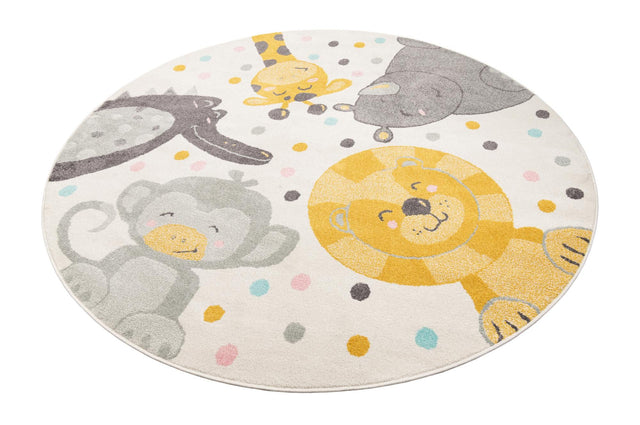 Ivory 7' 10 x 7' 10 Whimsy Kids Round Area Rug for Baby Nursery, Toddler Playroom, Bedrooms